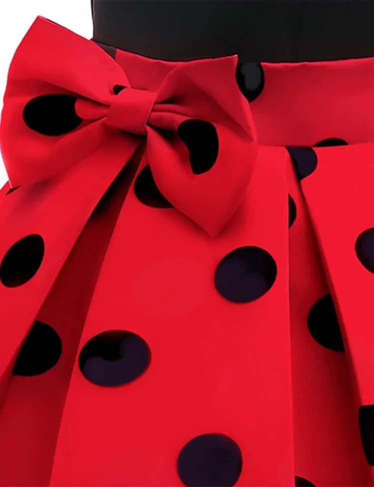 Polka Dot Bow Sleeveless Party Dress - Image 6