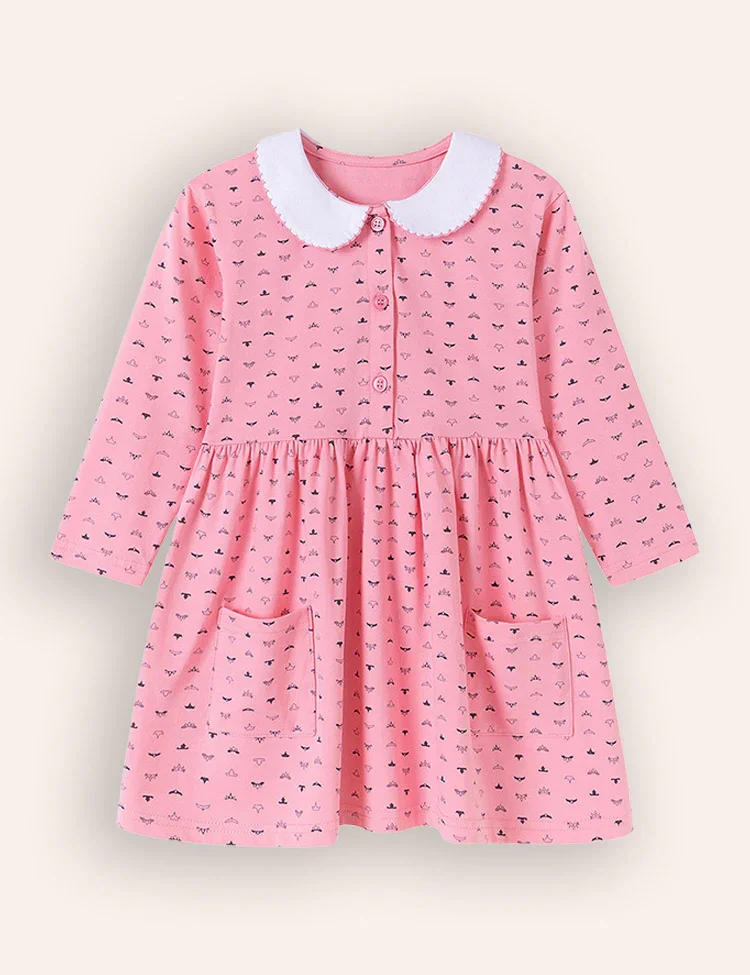 Printed Cotton Long Sleeves Dress