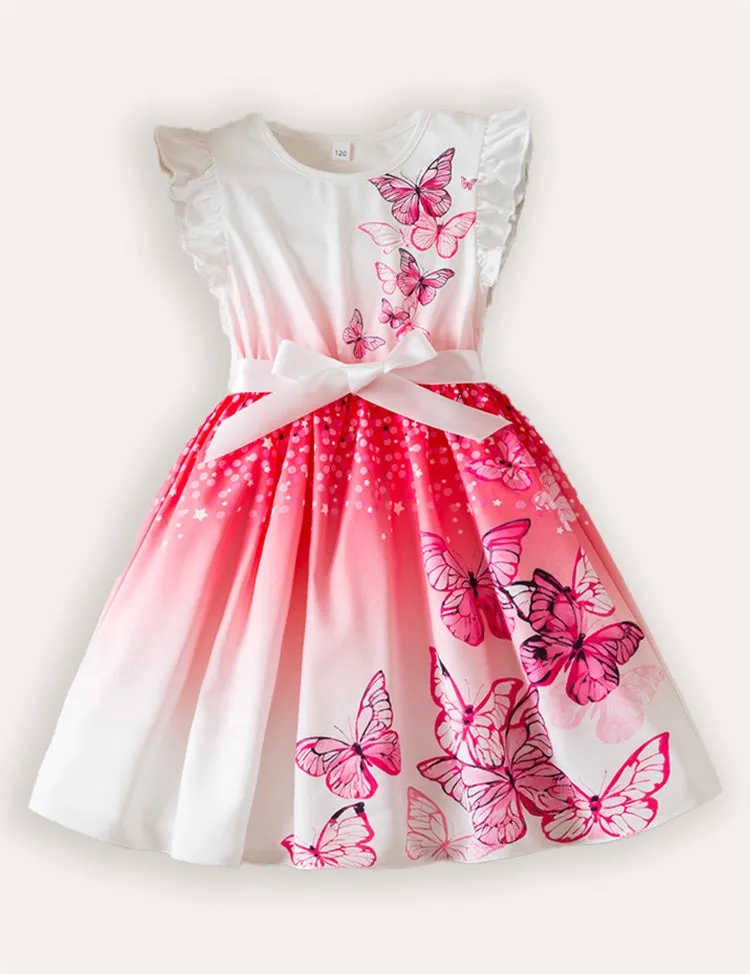 Printed Fly-Sleeved Dress