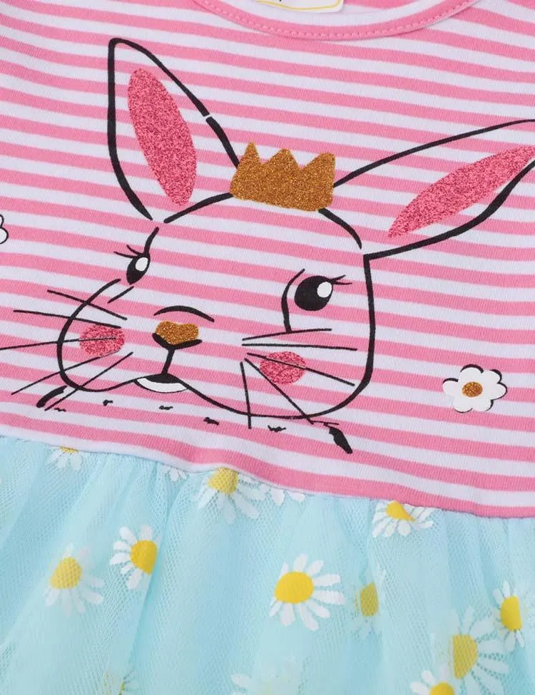 Rabbit Flower Printed Mesh Long Sleeve Dress - Image 3
