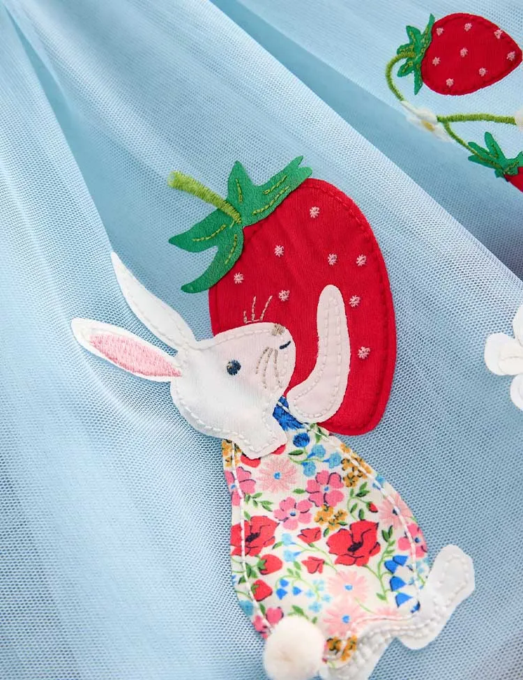 Rabbit Strawberry Appliqué Tulle Dress - Image 3