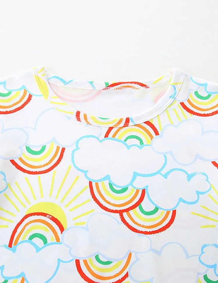 Rainbow Cloud Printed Short Sleeve T-Shirt Pajama Set - Image 4