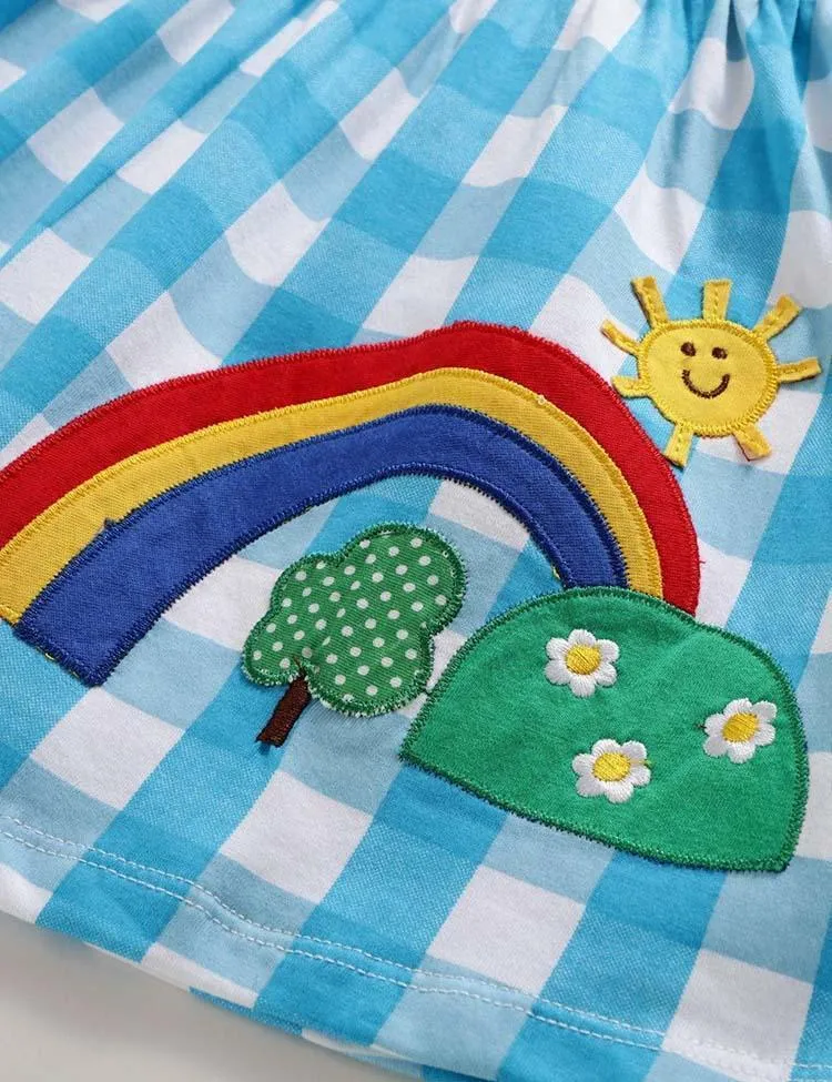Rainbow Plaid Appliqué Dress - Image 4