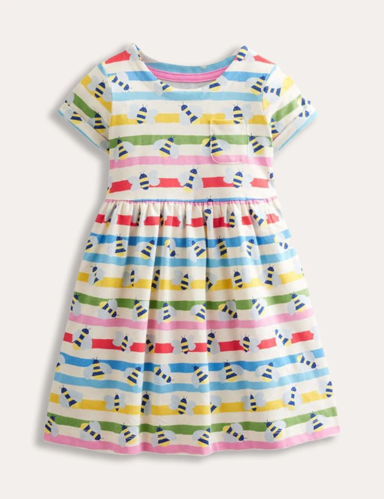 Rainbow Striped Bee Print Dress