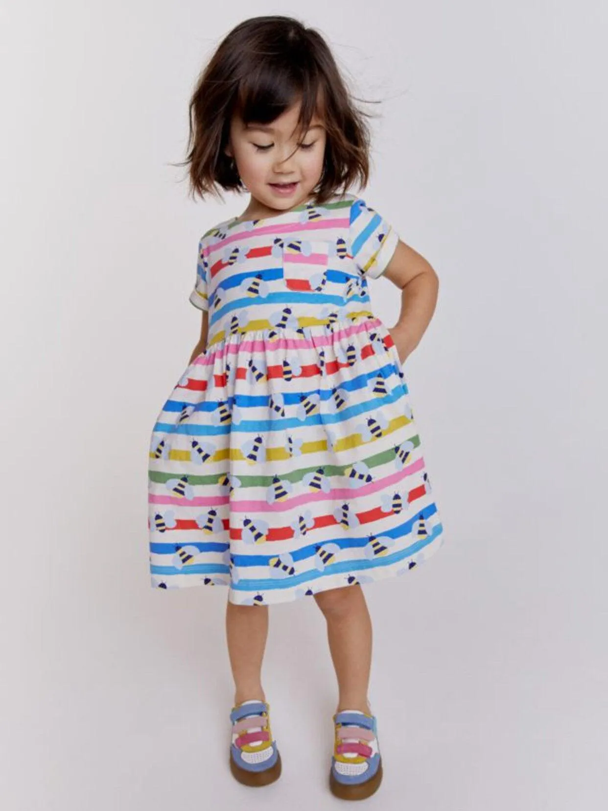 Rainbow Striped Bee Print Dress - Image 4