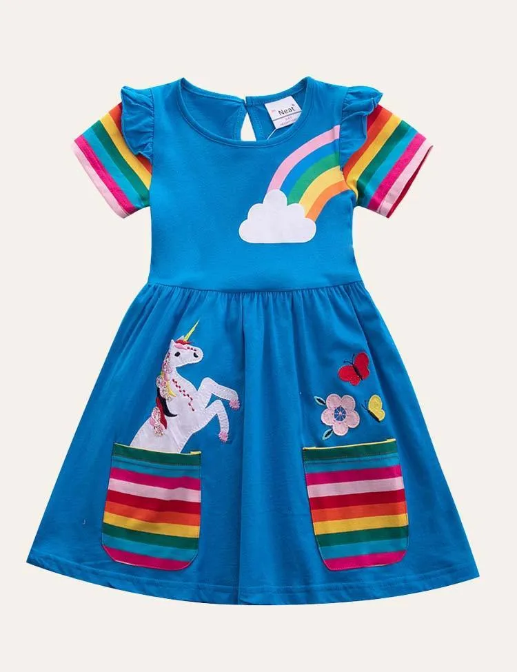 Rainbow Unicorn Appliqué Dress - Image 2