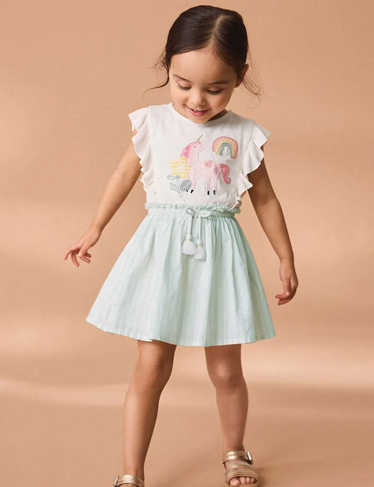 Rainbow Unicorn Appliqué Sleeveless Ruffled Dress - Image 2