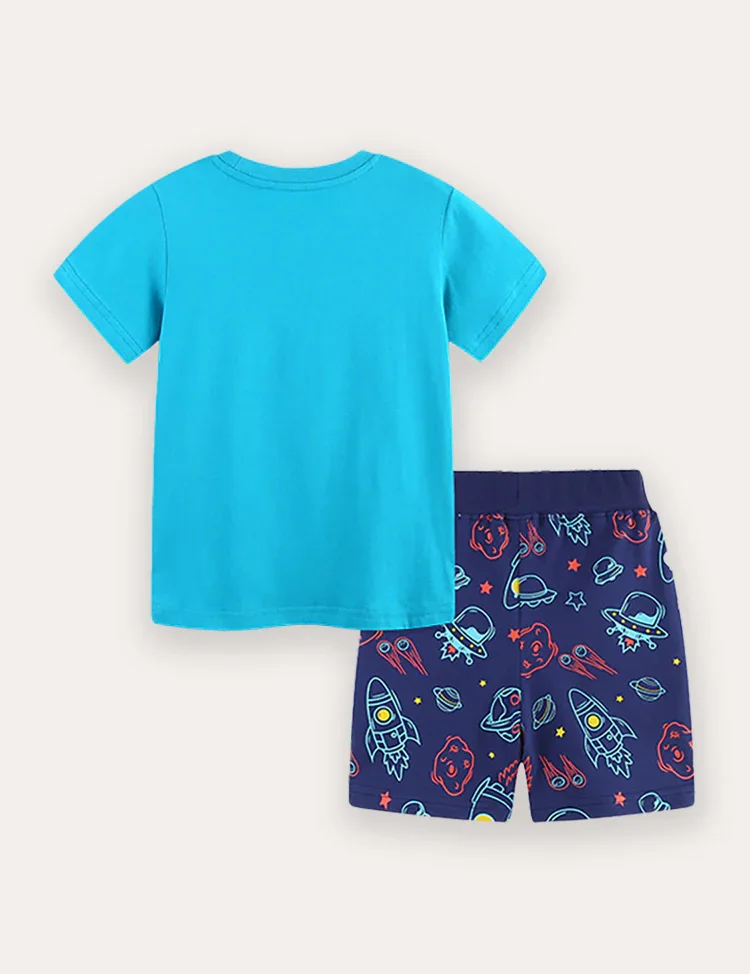 Rocket Print Short Sleeve T-Shirt and Shorts Set - Image 2