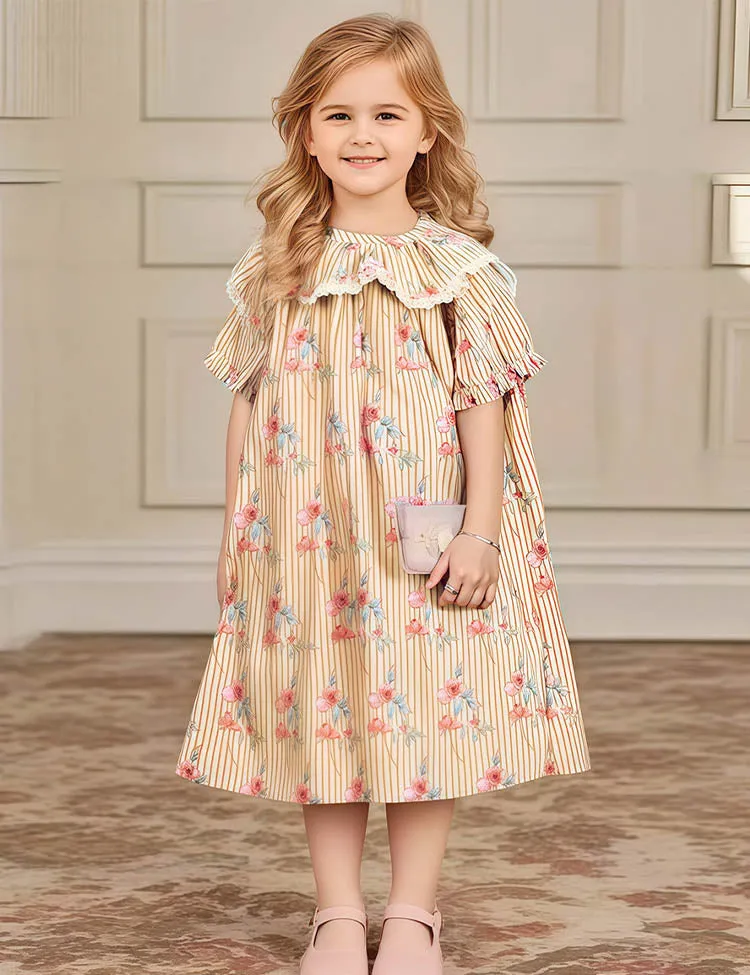 Rose Printed Striped Dress - Image 2