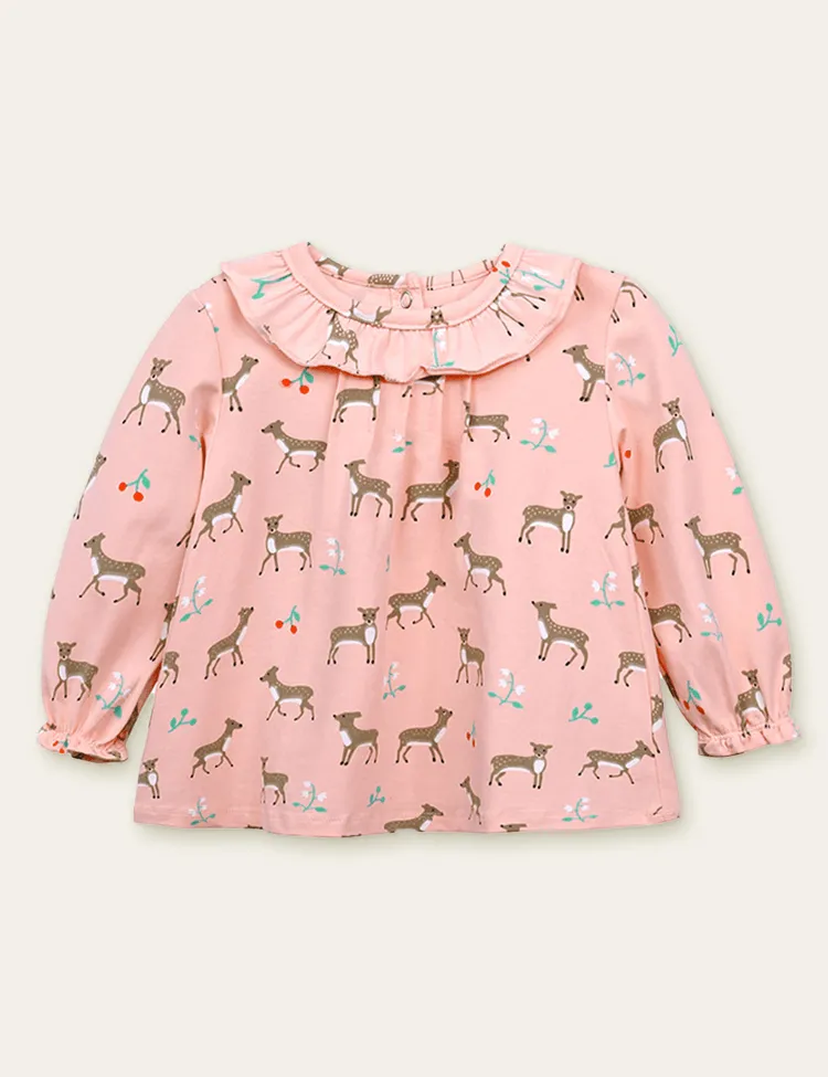 Sika Deer Printed Long-Sleeved T-shirt