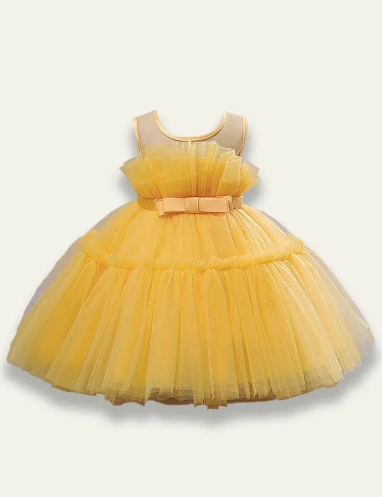 Sleeveless Bow Mesh Party Dress