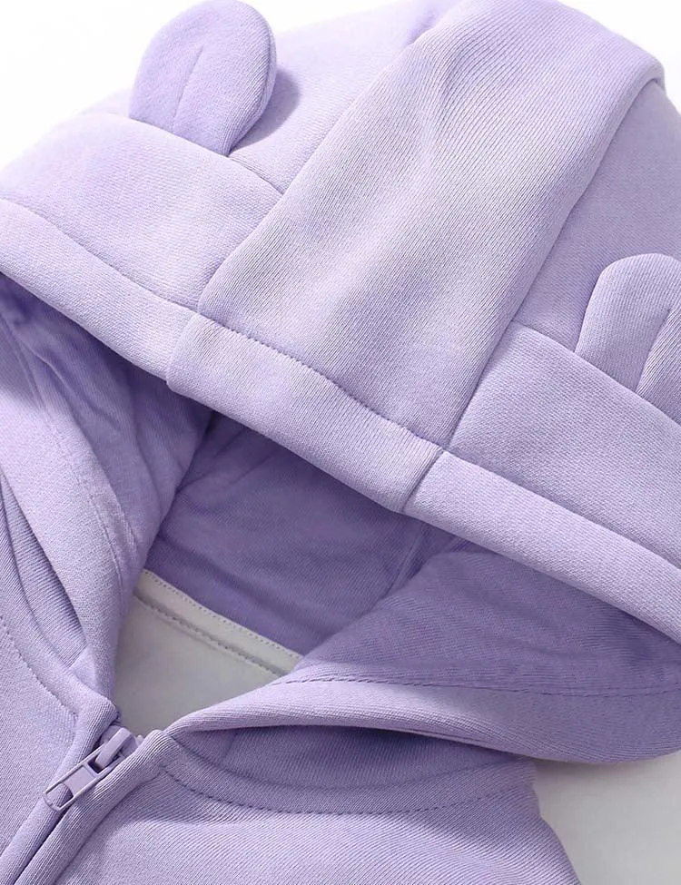 Solid Color Hooded Fleece Coat+Sweatpants - Image 2