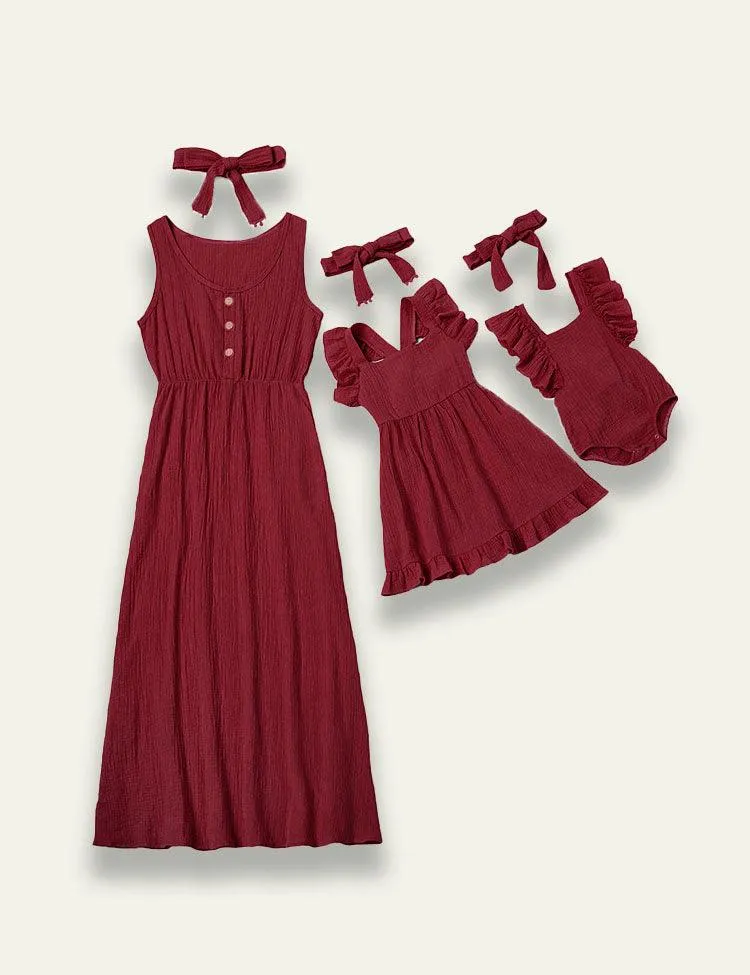Solid Color Ruffle Family Matching Dress - Image 2