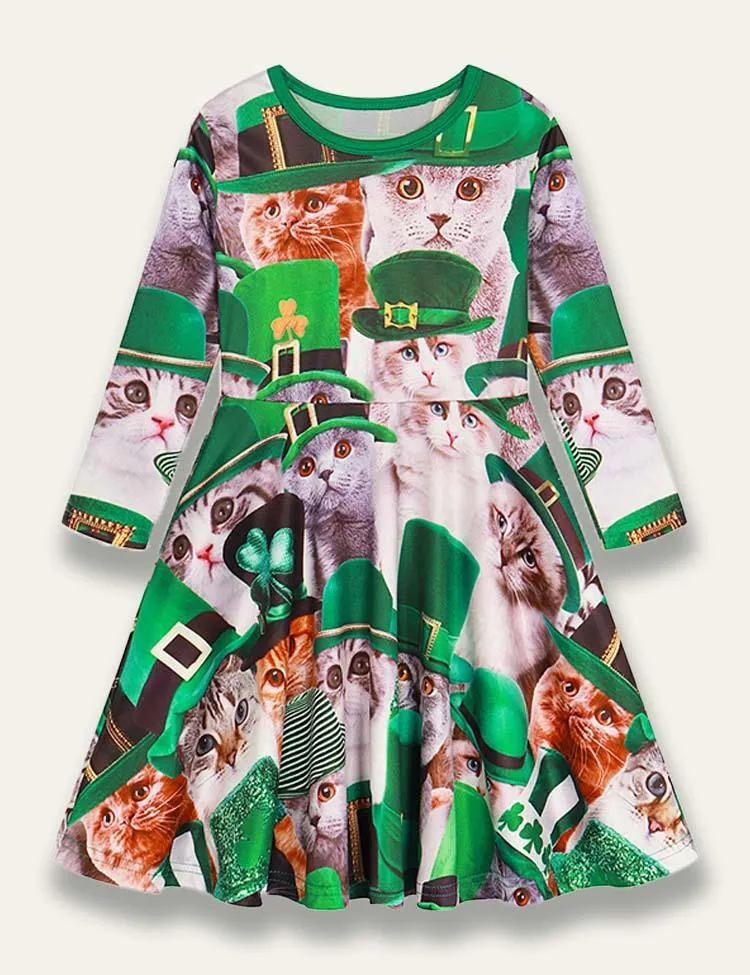 St. Patrick's Day Clover Printed Long Sleeve Dress - Image 4