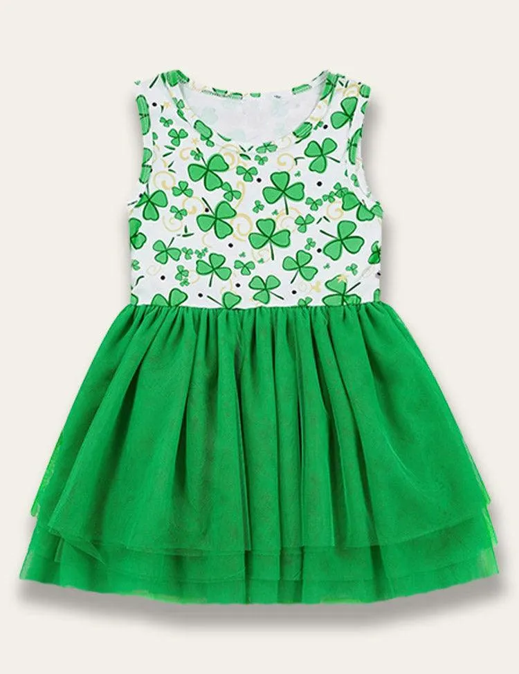 St. Patrick's Day Four-leaf Clover Print Dress