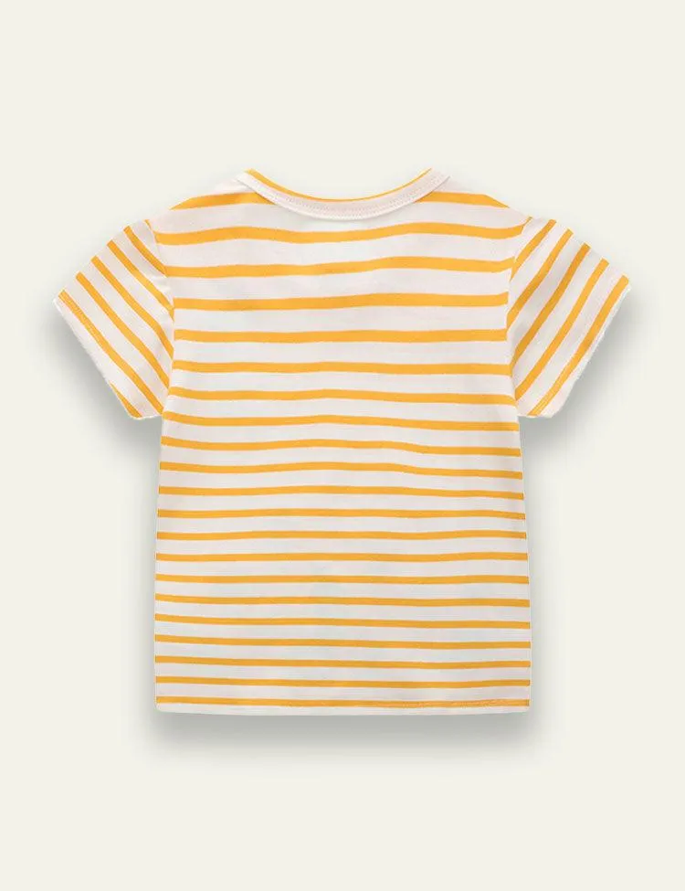 Striped Flamingo Appliqué T-shirt - Image 2