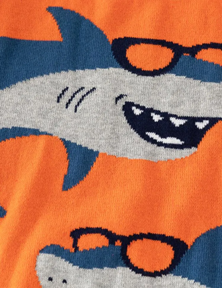 Sunglasses Shark Cartoon Sweater - Image 2