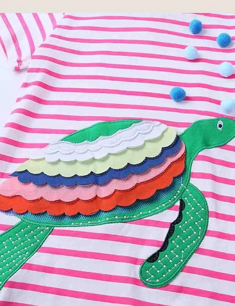 Today Only - Turtle Appliqué Short-Sleeved Striped Dress - Image 2