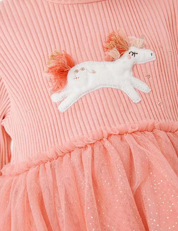 Unicorn Appliqué Mesh Long Sleeve Dress - Image 2