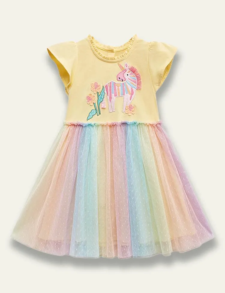 Unicorn Appliqué Tulle Dress