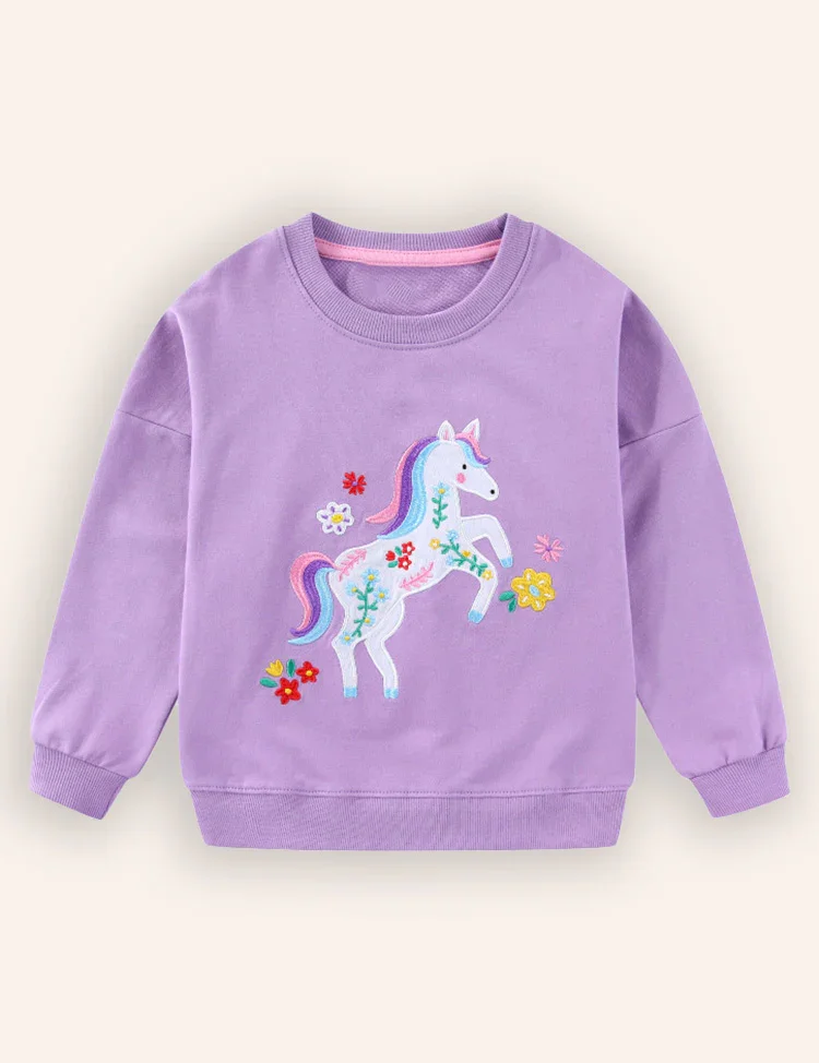 Unicorn Embroidered Long-sleeved Sweatshirt