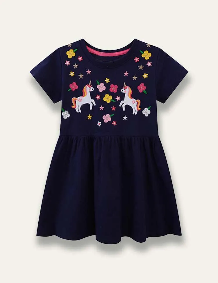 Unicorn Floral Embroidered Dress
