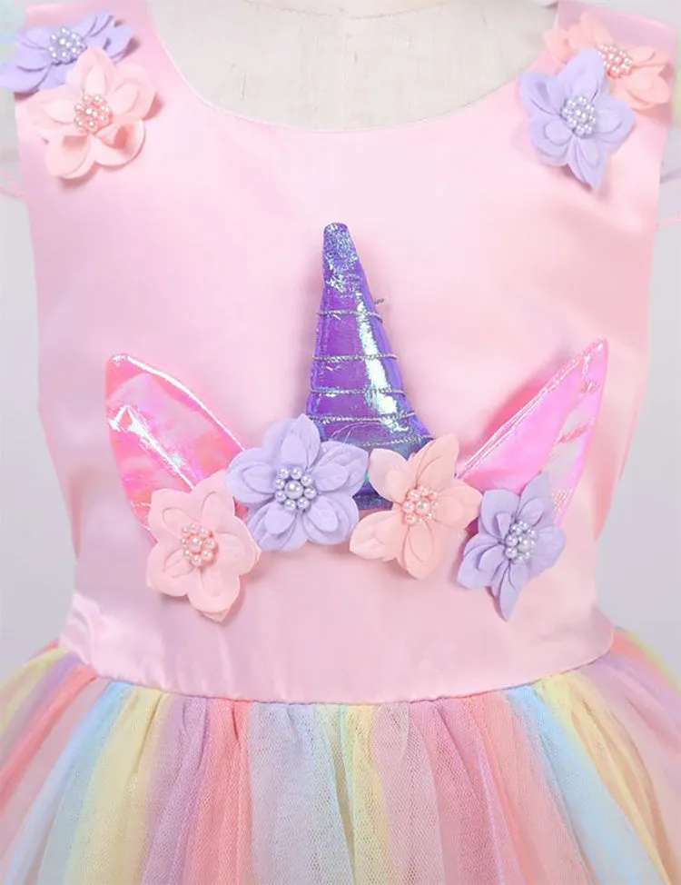 Unicorn Flower Applique Tulle Party Dress - Image 3
