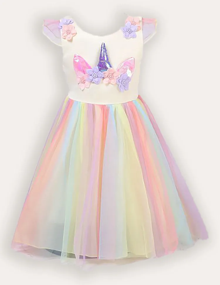 Unicorn Flower Applique Tulle Party Dress - Image 4