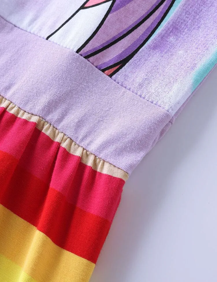 Unicorn Printed Rainbow Striped Dress - Image 2