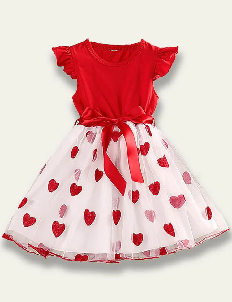 Valentine's Day Flying Sleeve Tulle Dress