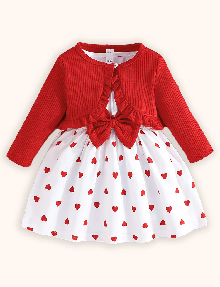 Valentine's Day Long-sleeved Coat and Love Print Vest Dress Set - Image 2